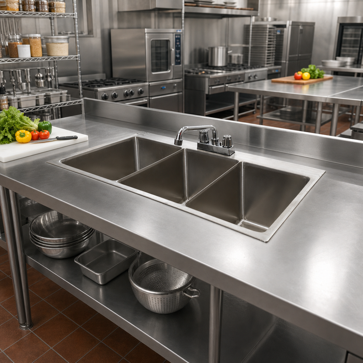 Product image #2 for Three-Compartment Drop-In Stainless Steel Sink with 10 x 14 x 10 Inch Bowls