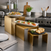 Thumbnail image #2 for American Metalcraft Satin Gold Square Stainless Steel Buffet Riser Set, 3-Piece