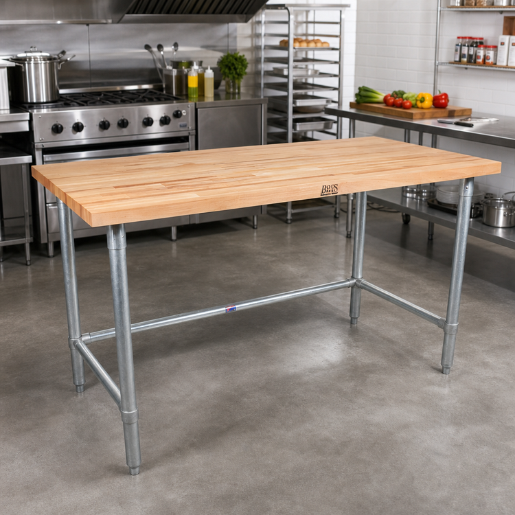 Product image #2 for John Boos 60 x 36 Inch Wood Top Work Table with 1-1/2 Inch Maple Top and Galvanized Base