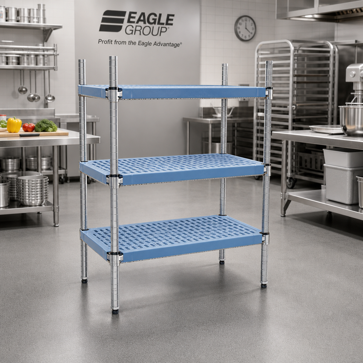 Product image #2 for Eagle Group QuadPlus 54 x 24 Inch Solid Blue Polymer Shelf Mat with MICROGARD Antimicrobial Protection and Chrome QuadTruss Frame