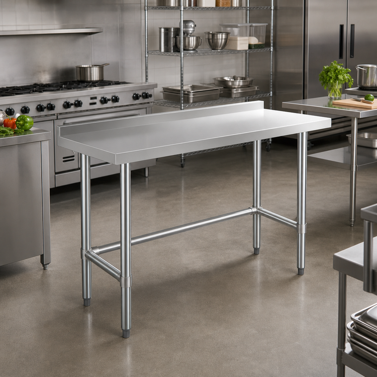 Product image #2 for Steel Works Stainless 72-Inch x 18-Inch Open Base Worktable with 2-Inch Backsplash