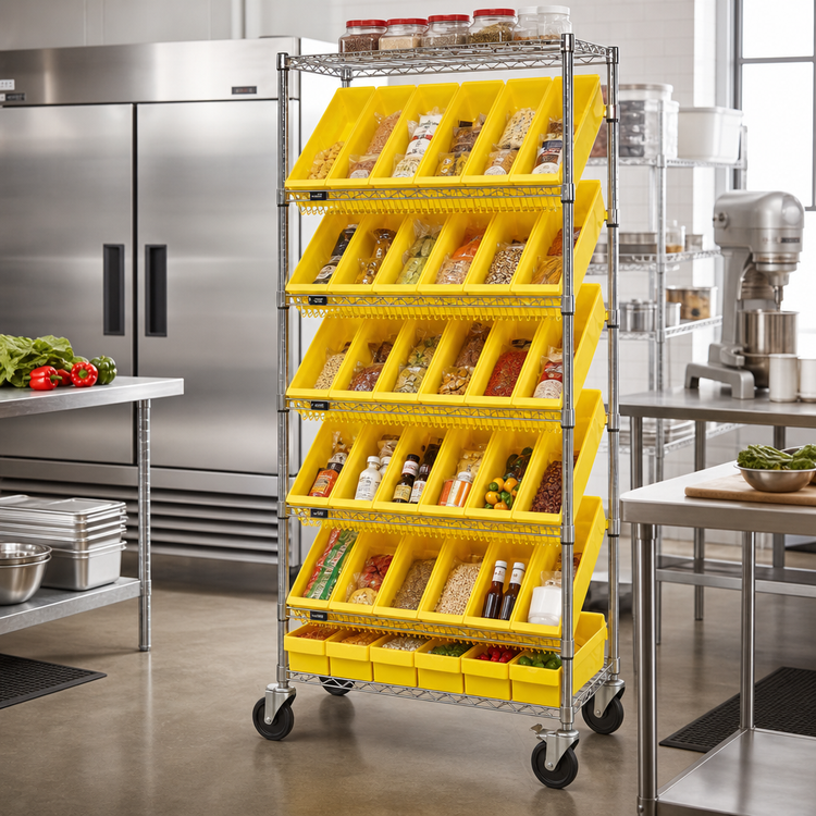Product image #2 for Quantum Mobile Wire Shelving Bin Storage Unit with 30 Bins, 36 x 18 x 74 Inches