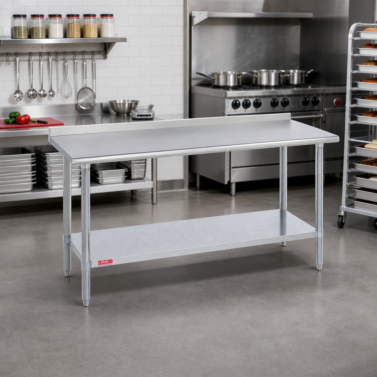 Product image #2 for Duke 48-Inch x 24-Inch Stainless Steel Work Table with 1-1/8-Inch Straight Riser and Galvanized Undershelf