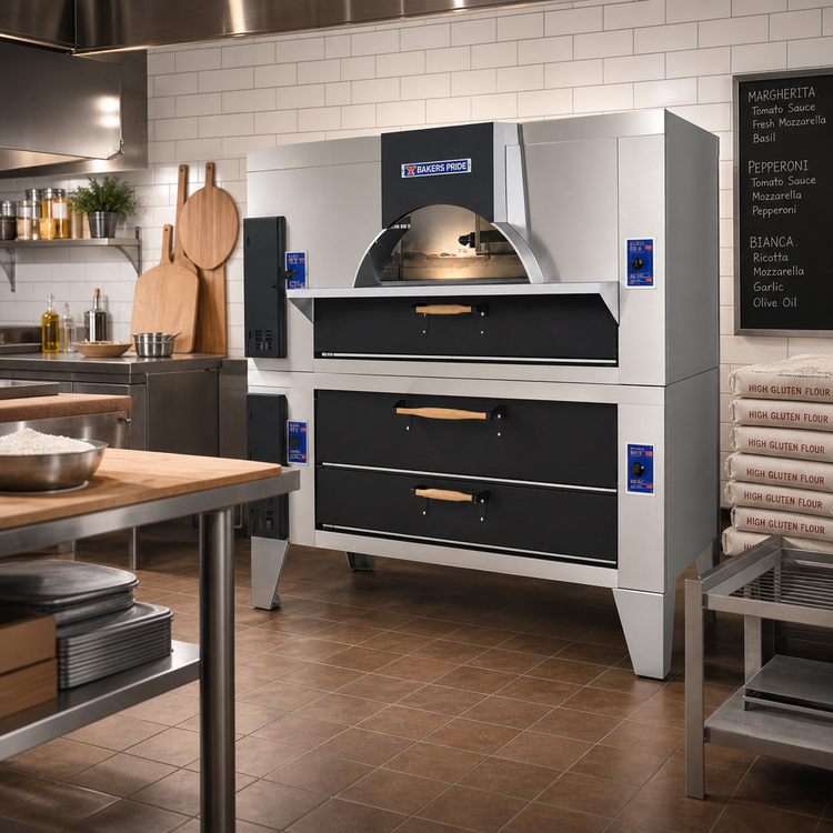 Product image #2 for Bakers Pride IL Forno Classico FC-816/Y-800BL Double-Stack Gas Pizza Deck Oven with Brick-Lined Upper Oven and Ceramic Decks