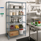 Thumbnail image #2 for Quantum WR74-1430GY-5 Stationary Wire Shelving Starter Kit, 30"W x 14"D x 74"H, 5 Shelves, Gray Epoxy Antimicrobial Finish
