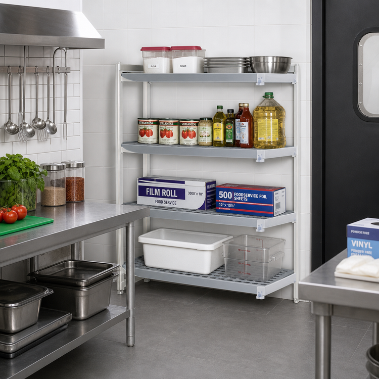 Product image #2 for Fermostock 4-Tier Corner Expansion Polymer Shelving Unit Kit, 66 Inch High x 35 Inch Wide x 14 Inch Deep