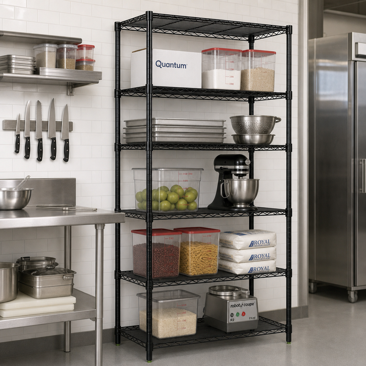 Product image #2 for Quantum 48" x 36" x 74" Stationary Wire Shelving Starter Kit, 5 Shelves, Black Epoxy Finish