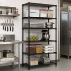 Thumbnail image #2 for Quantum WR74-3648BK-5 Stationary Wire Shelving Starter Unit, 48"W x 36"D x 74"H, 5 Shelves, Black Epoxy Finish