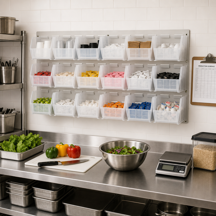 Product image #2 for Quantum Wall-Mounted Louvered Panel Starter Unit with 18 Clear Bins, 36 x 11 x 19 Inches