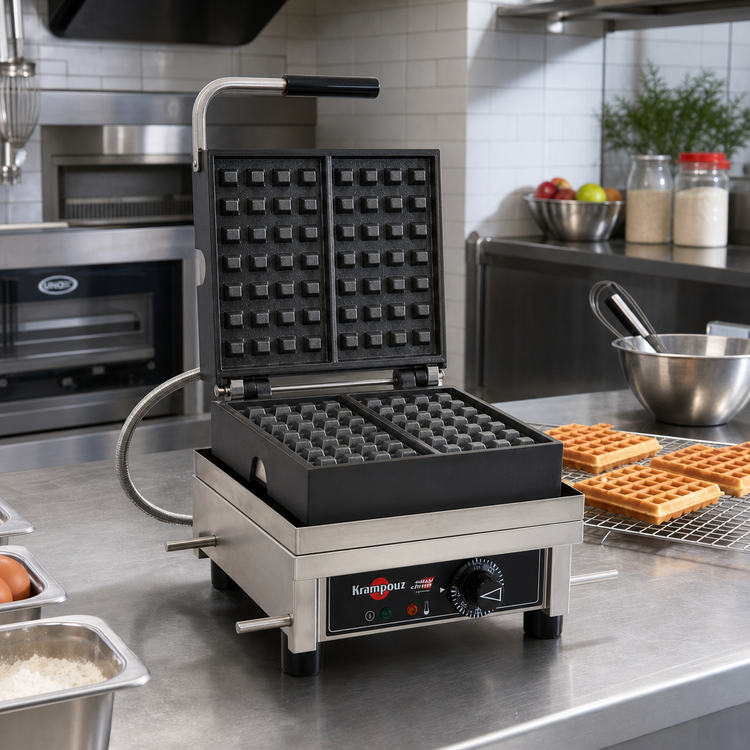 Product image #2 for Krampouz Single 4x7 Liège Countertop Waffle Maker with 180° Opening and Cast Iron Plates