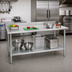 Thumbnail image #2 for Spec-Master 120 Inch x 24 Inch 14-Gauge Stainless Steel Work Table with 4-1/2 Inch Backsplash and Galvanized Undershelf