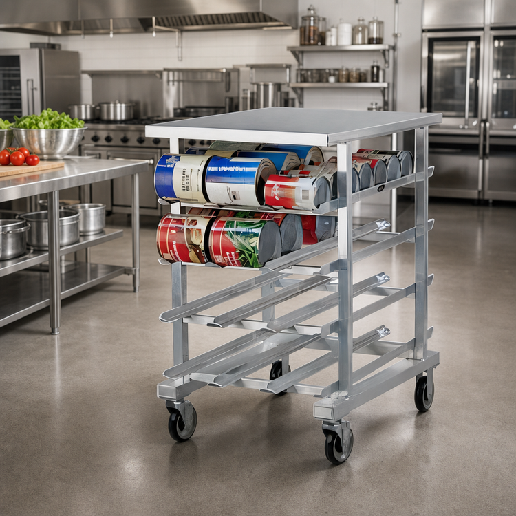 Product image #2 for New Age Mobile Half-Size Aluminum Can Storage Rack with Sloped Glides