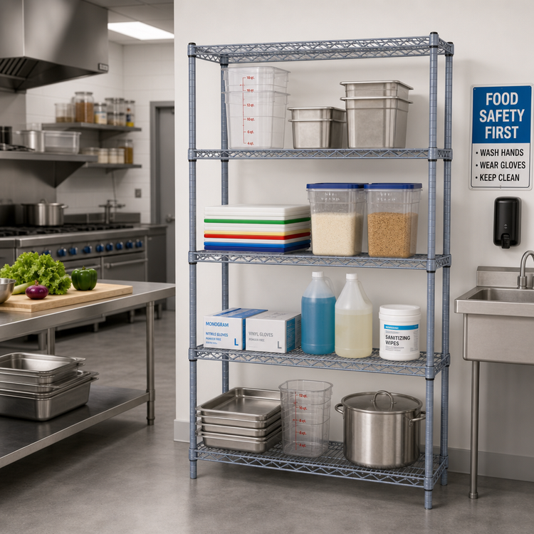 Product image #2 for Quantum 48"W x 12"D x 63"H Gray Epoxy Antimicrobial Wire Shelving Starter Kit