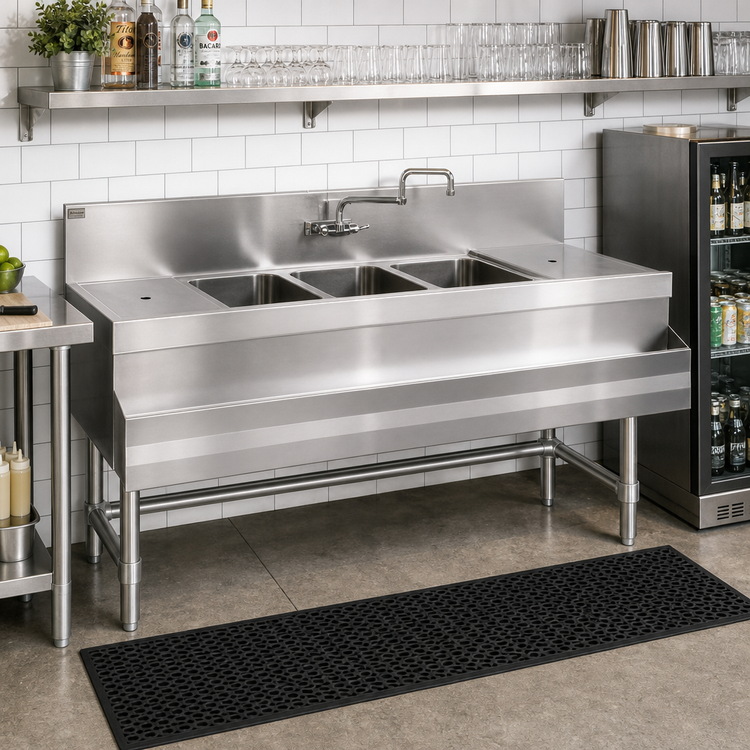 Product image #2 for Spec-Bar 3-Compartment Underbar Sink Unit with Right Drainboard, 60 Inch W x 19 Inch D