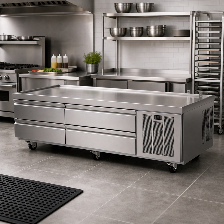 Product image #2 for Delfield Low-Profile Refrigerated Equipment Stand with 4 Drawers, 75-1/4 Inch Wide, Stainless Steel Top
