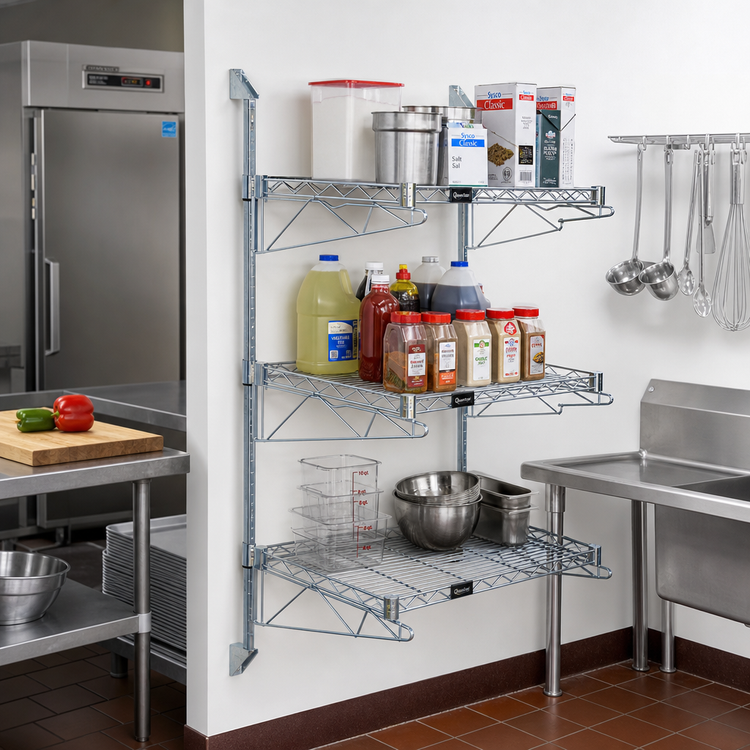 Product image #2 for Quantum 3-Shelf Wall-Mounted Cantilever Wire Shelving Starter Unit with 54-Inch Posts