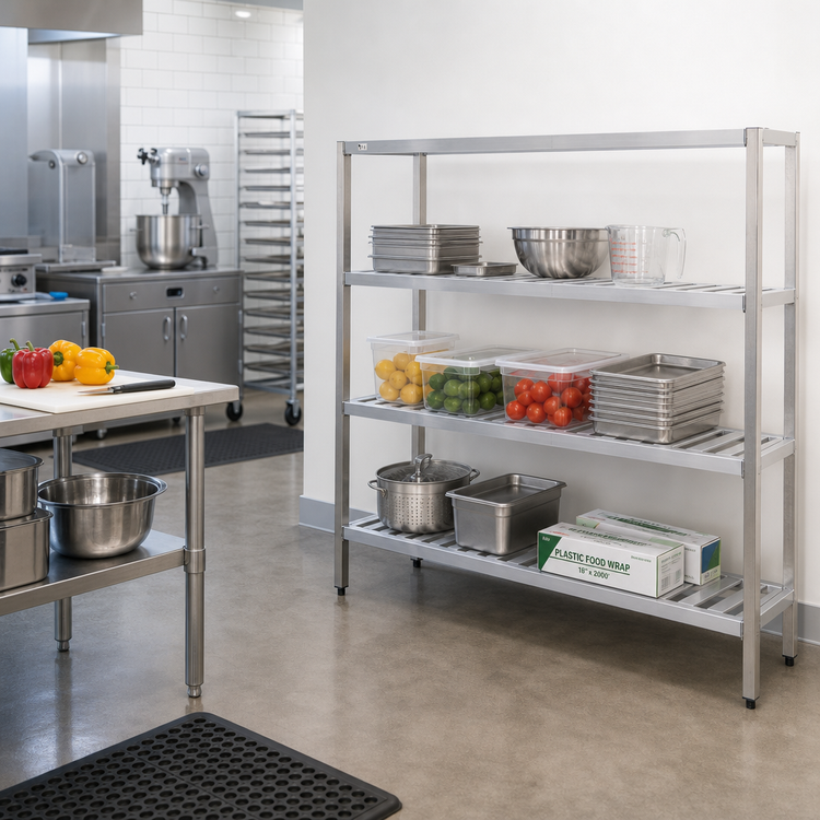 Product image #2 for New Age T-Bar Series 3-Tier Cantilevered Aluminum Shelving Unit, 42 x 24 x 60 Inches