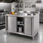 Thumbnail image #2 for Klinger's Trading BCB2460-W/SHELF 60 x 24 x 38 Inch Stainless Steel Enclosed Work Table with Sliding Doors and Middle Shelf