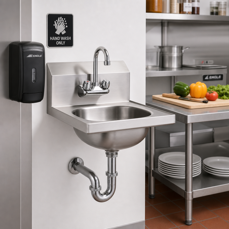 Product image #2 for Eagle Group HSA-10-FA-1X Traditional Wall-Mount Hand Sink with Splash-Mount Gooseneck Faucet, P-Trap, Tail Piece and Basket Drain
