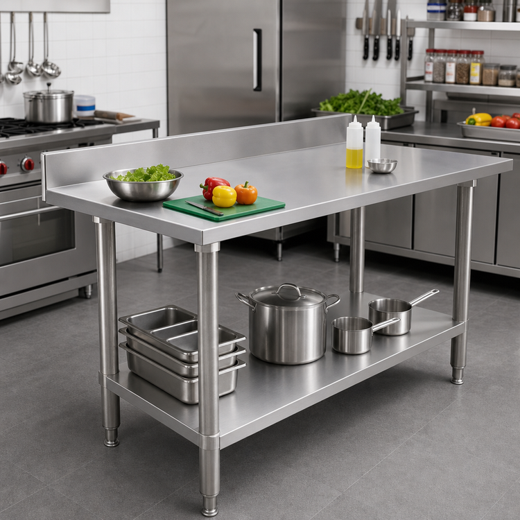 Product image #2 for Elite Series 72-Inch x 30-Inch Stainless Steel Work Table with 4-Inch Backsplash and Undershelf
