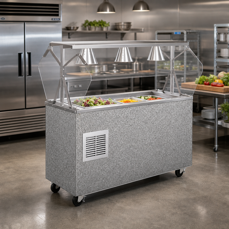 Product image #2 for Vollrath 2-Series Affordable Portable Refrigerated 3-Pan Cold Food Buffet Station with Clear Acrylic Breath Guard and Granite Wrapper