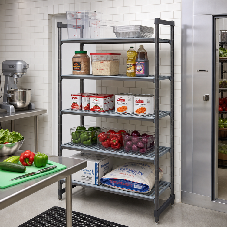 Product image #2 for Cambro Camshelving Basics Plus 5-Tier Vented Stationary Starter Unit, 24 x 54 x 64 Inches, Brushed Graphite
