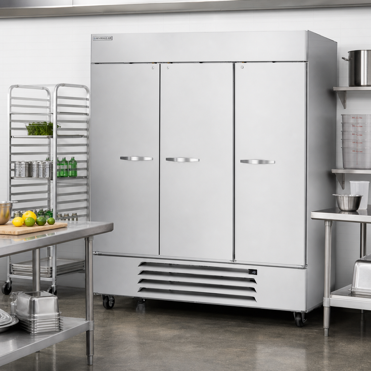 Product image #2 for Beverage-Air Horizon Series Three-Section Reach-In Freezer, 75 Inch Wide, Solid Doors, 68.43 Cu. Ft.