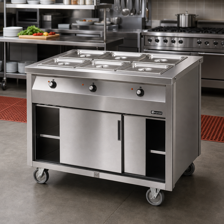 Product image #2 for Randell Electric Mobile Hot Food Table with 6 Sealed 12" x 20" Wells and Open Cabinet Base