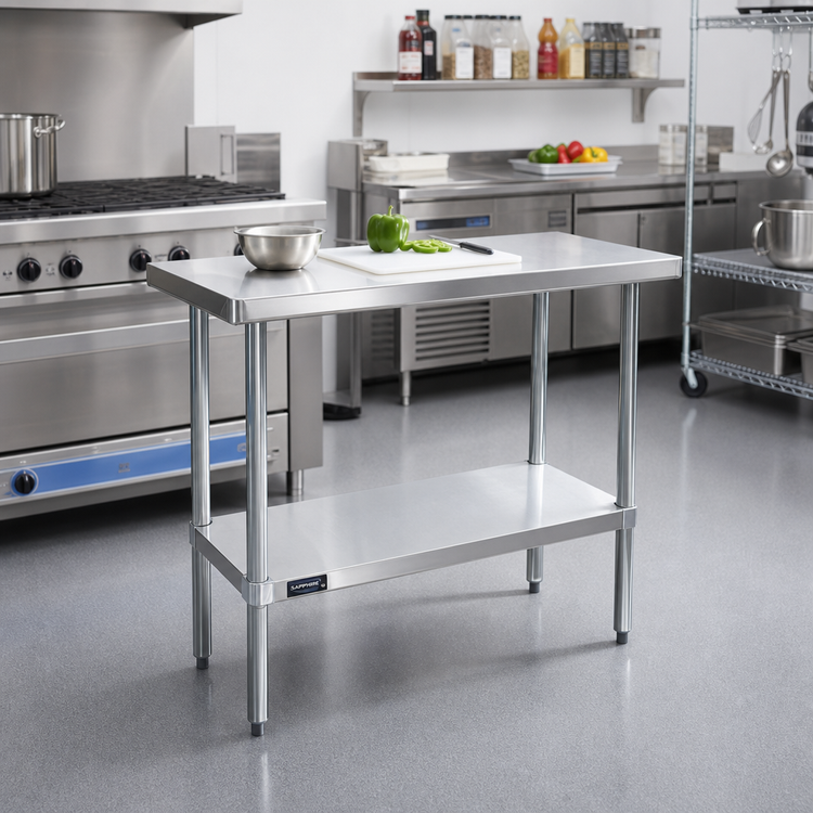 Product image #2 for Sapphire 48" x 18" Stainless Steel Flat Top Work Table with Galvanized Legs and Undershelf