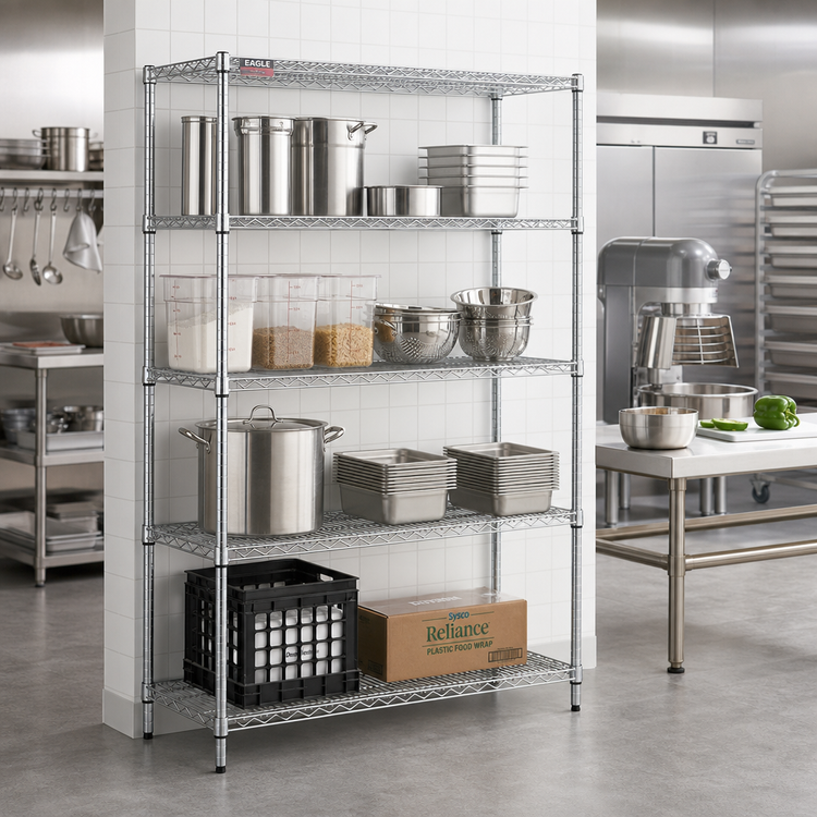 Product image #2 for Eagle Group Add-A-Shelf 4-Tier Starter Wire Shelving Unit, 48W x 14D x 74H, Chrome Finish