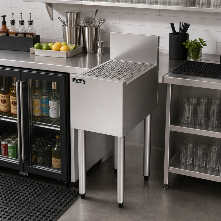 Product image #3 for Perlick Top Shelf TS Series 13-Inch Freestanding Stainless Steel Underbar Drainboard with 6-Inch Backsplash
