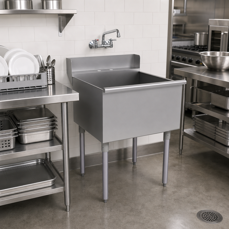 Product image #2 for Advance Tabco Square Corner 1-Compartment Scullery Sink, 24" x 21" Bowl, 14" Deep, 16-Gauge 430 Stainless Steel