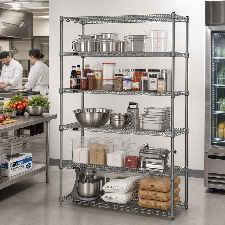 Product image #2 for Eagle Redi-Pak 5-Tier Wire Shelving Unit, 48"W x 18"D x 74"H, Stationary, Pewter Gray Epoxy