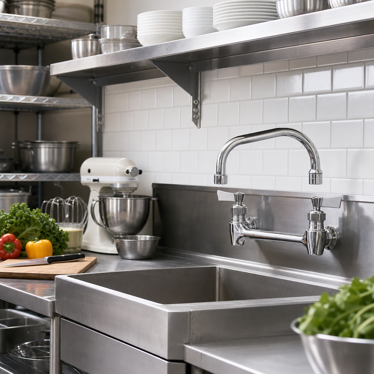 Product image #2 for Fisher 8-Inch Center Backsplash Mount Faucet with 14-Inch Swing Spout and Lever Handles