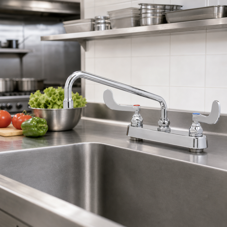 Product image #2 for T&S Brass 8-Inch Centers Deck-Mount Workboard Mixing Faucet with 12-Inch Swing Nozzle and 2.2 GPM Aerator