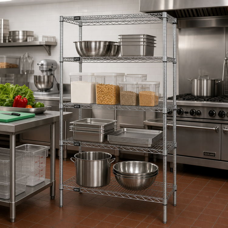 Product image #2 for Quantum Stationary Wire Shelving Starter Kit, 4 Shelves, 36 x 21 x 63 Inches, 304 Stainless Steel