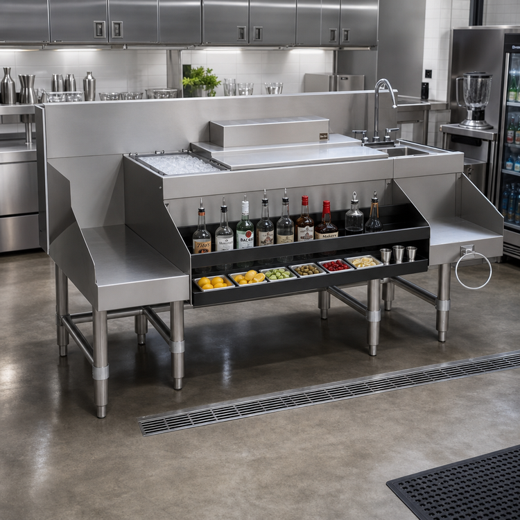 Product image #2 for Spec-Bar CCS-66-4 66 Inch Underbar Ice Bin / Cocktail Station with Blender Station