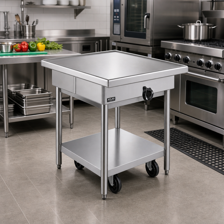 Product image #2 for Atlas Metal LTM-2736-ME Auto-Lift Stainless Steel Utility Table with Marine Edge