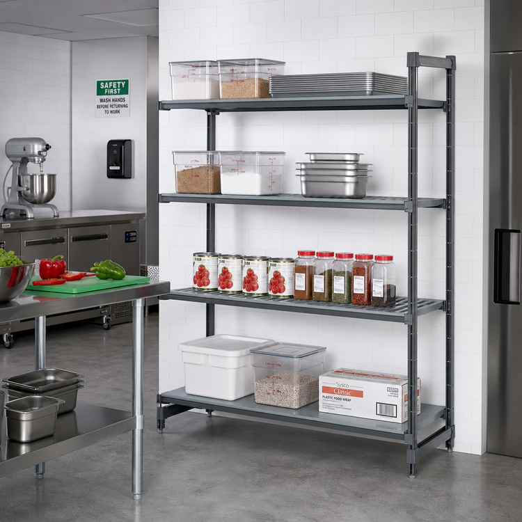 Product image #2 for Cambro Camshelving Basics Plus 24"D x 54"L x 84"H 4-Tier Add-On Polymer Shelving Unit, Brushed Graphite