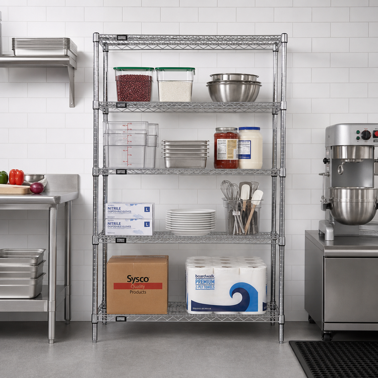 Product image #2 for Quantum 60" x 12" x 86" Stationary Wire Shelving Starter Kit, Chrome Plated