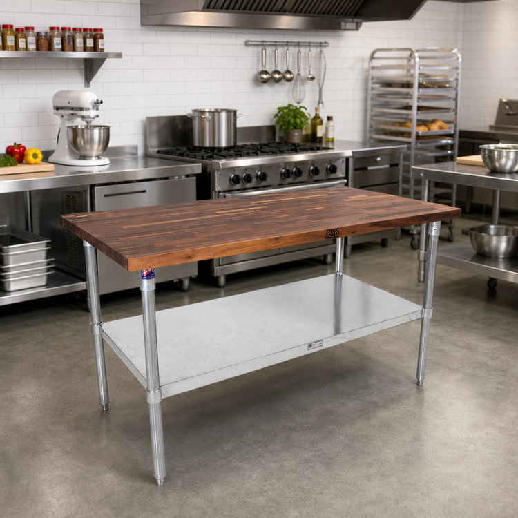 Product image #2 for John Boos 48 x 24 Inch American Black Walnut Wood Top Work Table with Adjustable Undershelf