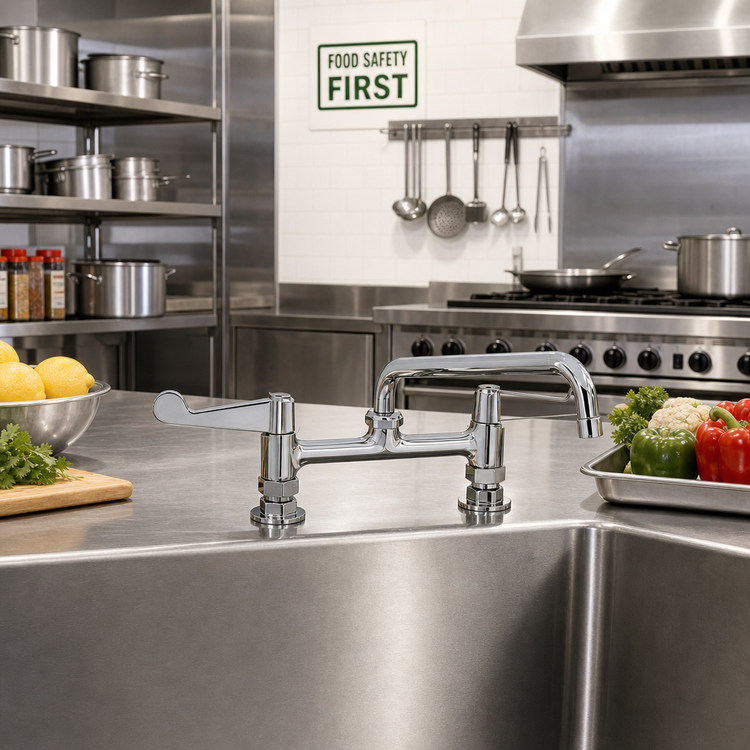Product image #2 for equip 8-Inch Centers Deck-Mount Pedestal Manual Faucet with 10-Inch Swing Nozzle and 4-Inch Wrist Handles