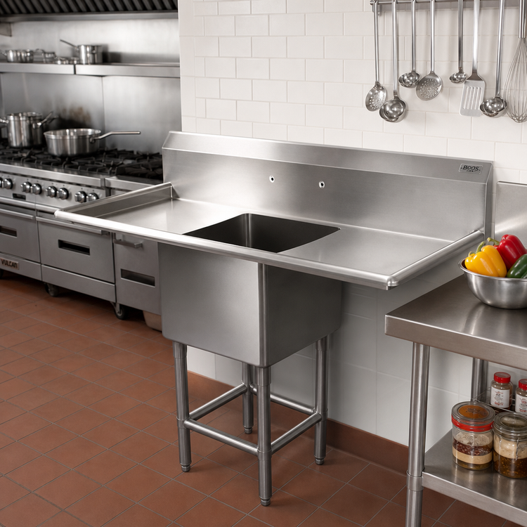Product image #2 for John Boos Pro-Bowl 1-Compartment Sink with Dual 24-Inch Drainboards, 20 x 20 x 14-Inch Bowl, 16 Gauge Stainless Steel