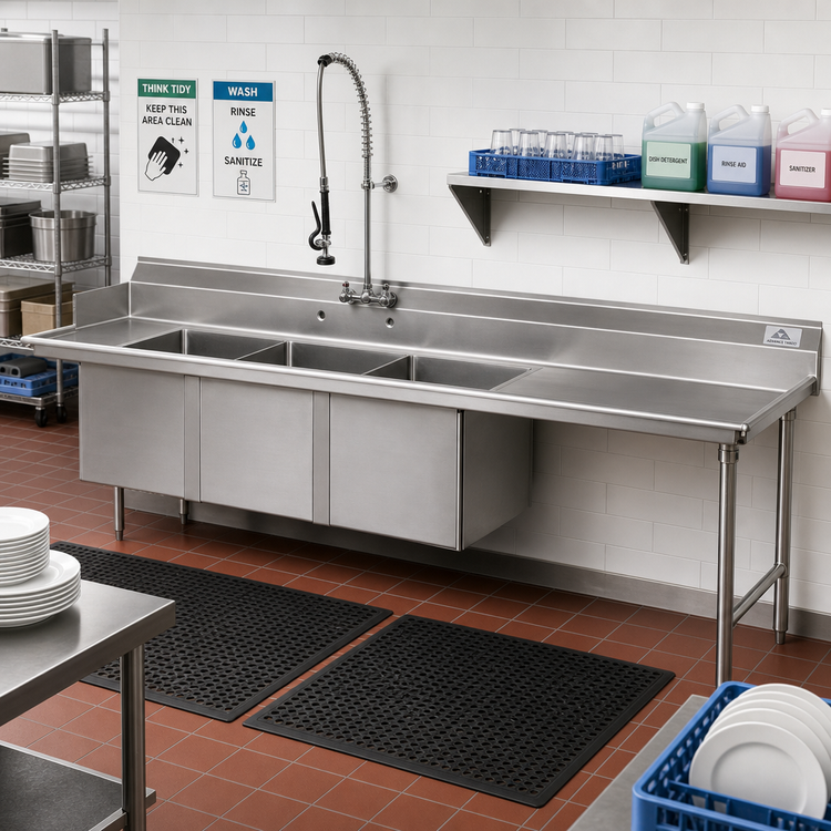 Product image #2 for Advance Tabco 95-Inch 3-Compartment Sink Dishtable with Right Drainboard