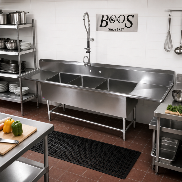 Product image #2 for John Boos Pro-Bowl 3-Compartment Sink with Dual 30-Inch Drainboards, 20 x 20 x 14-Inch Bowls, 16 Gauge Type 300 Stainless Steel