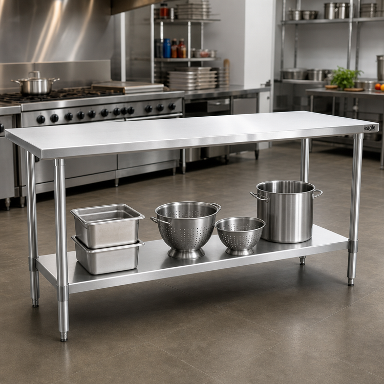 Product image #2 for Eagle Spec-Master 120" x 24" Flat Top Stainless Steel Work Table with Adjustable Undershelf