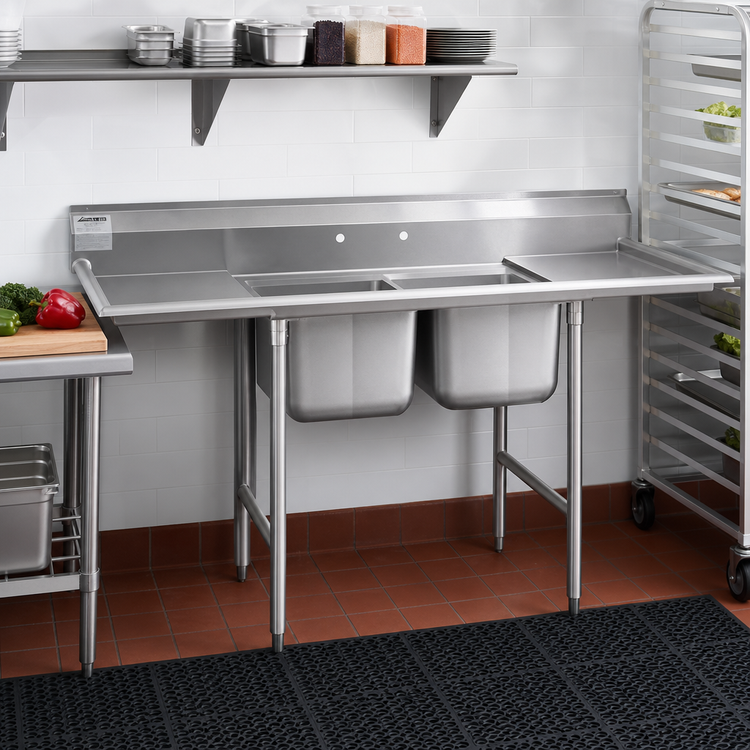 Product image #2 for Eagle Group 314 Series Two-Compartment Sink with Dual Drainboards, 100-Inch Wide, 304 Stainless Steel