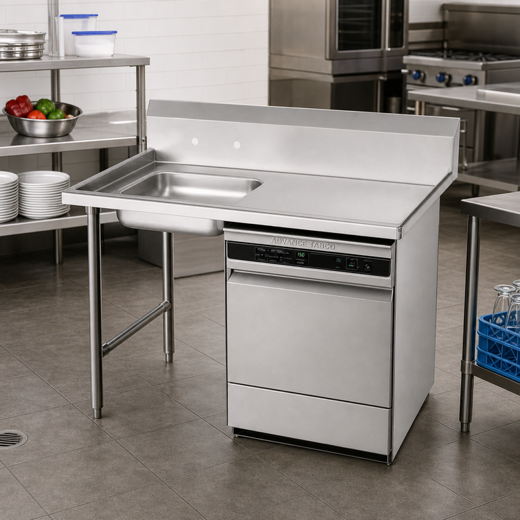 Product image #2 for Advance Tabco Undercounter Stainless Steel Dish Table with Left Sink Bowl, 48 x 30 Inch