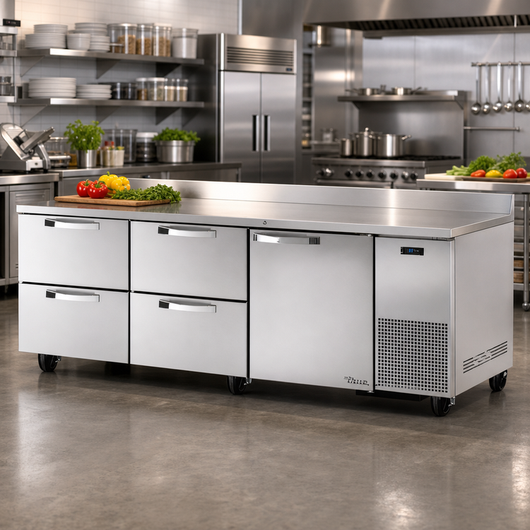Product image #2 for True SPEC Series Three-Section Stainless Steel Deep Work Top Refrigerator with 1 Door and 4 Drawers