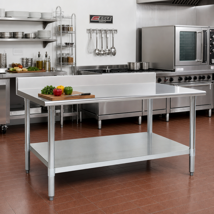 Product image #2 for Eagle Deluxe Series Stainless Steel Work Table with 4-1/2-Inch Backsplash and Adjustable Undershelf, 108 x 30 Inches
